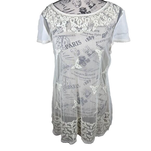 Anthropologie Maeve Lace Floral Embroidered Sheer Flowy Blouse Ivory Sz 14 Boho - Picture 1 of 12